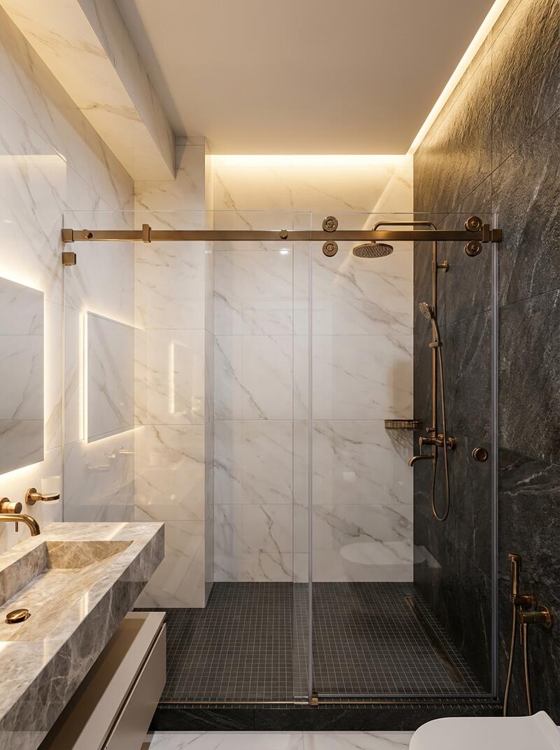 Душевая с контрастной отделкой